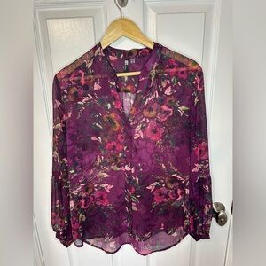 Kut from the Kloth Purple Womens  Long Sleeve Blouse Size M Petite Boho Sheer